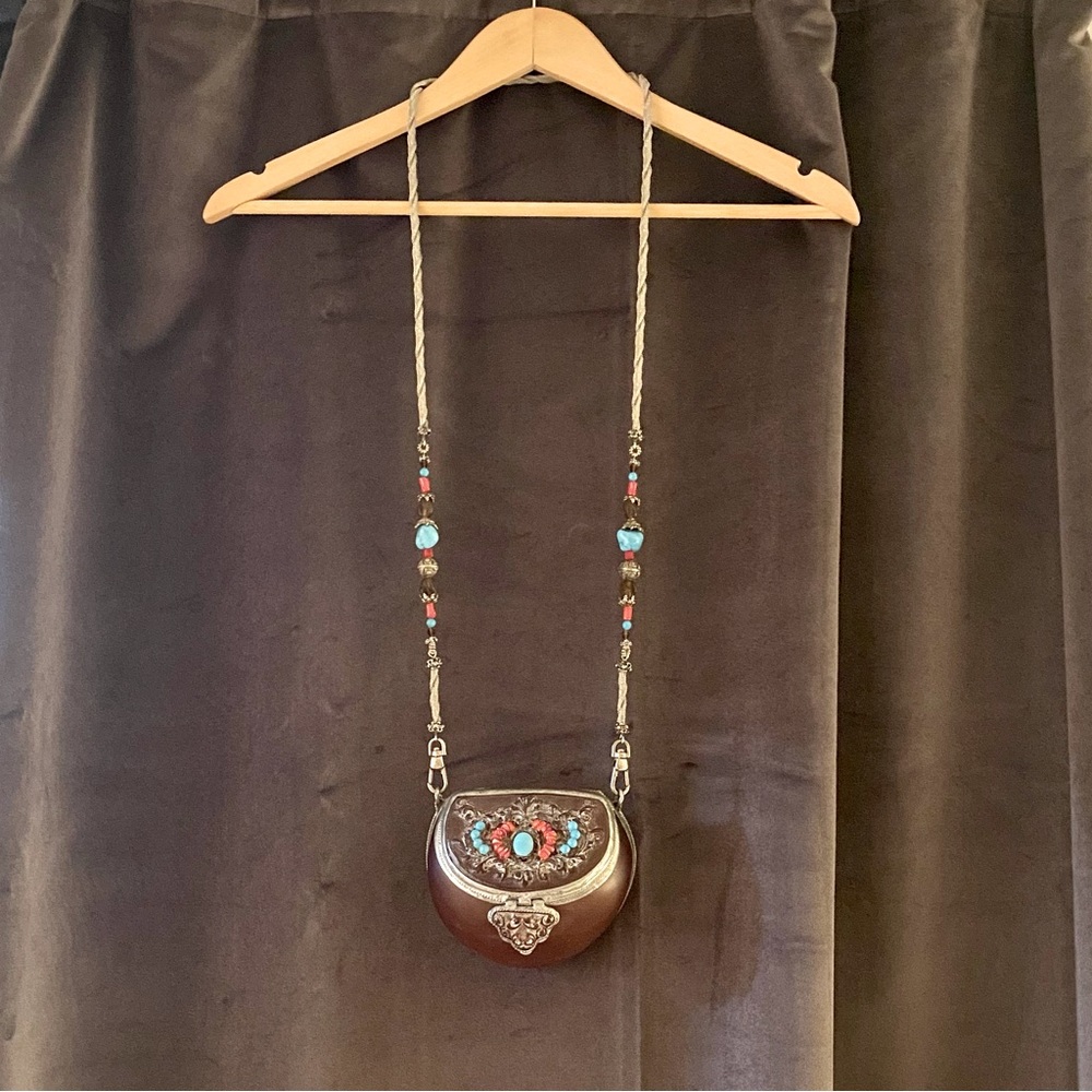 Mini Cross Body Bag with Turquoise and Coral